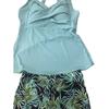 2Pcs/Set Women Swimsuit Sling Padded Tops Leaf Printing Swimming Trunks Set Quick-Dry Fabric Vacation Activities Beachwear