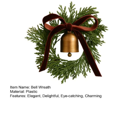 Mini Christmas Cedar Wreath Small Artificial Xmas Wreath with Bell And Ribbon Bow for Christmas Tree Mantle Window Fireplace Kitchen Decoration