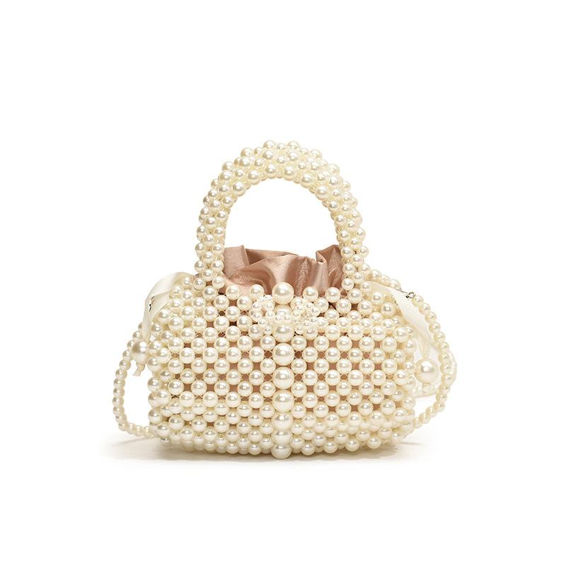 Женская сумка изысканное плетение из имитации жемчуга с полым узором однотонная маленькая квадратная женская сумка летняя новая наплечная сумка-почтальон large белый