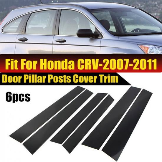 For 2007-11 Honda CRV 4Dr Black Pillar Posts Door Trim Piano Cover Window 6pc