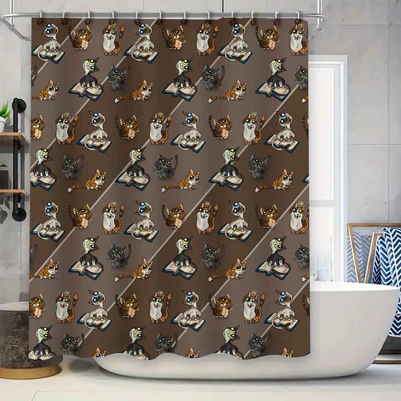 

Vintage Bath Shower Curtain With Adorable Cats Reading Modern Minimalist Design For Bathroom Decor W60H190(CM)-1 Pcs