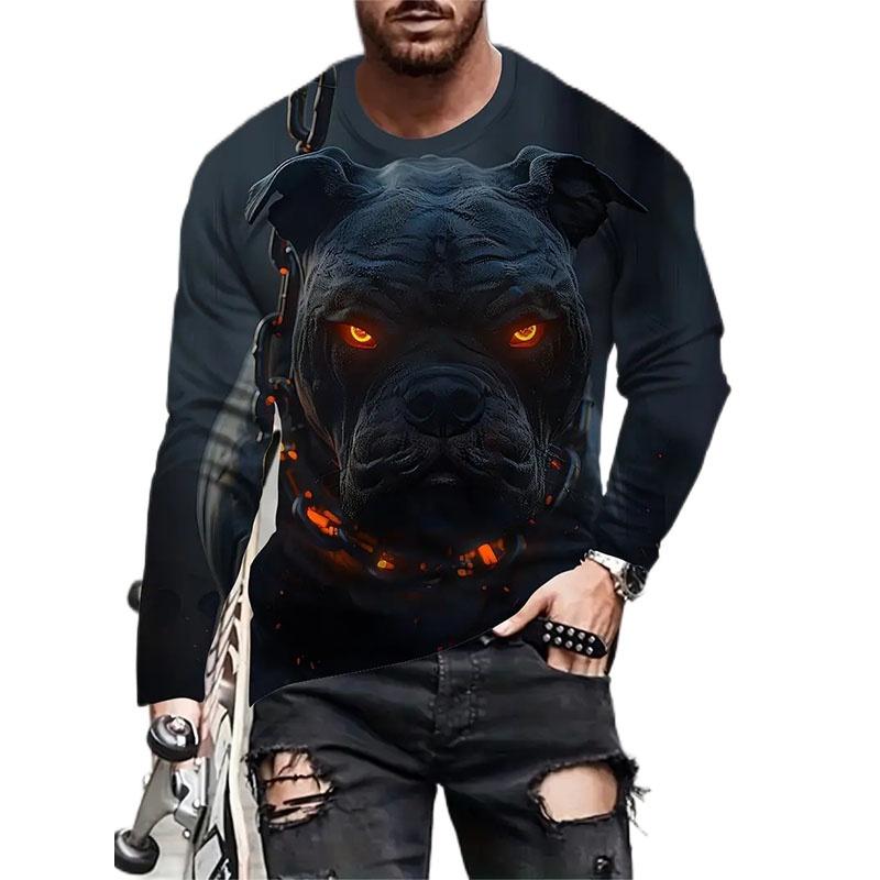 Spring and Autumn Round Neck Cute Animal Pattern 3D Printed Top Fashionable Casual Long Sleeved Men's T-shirts