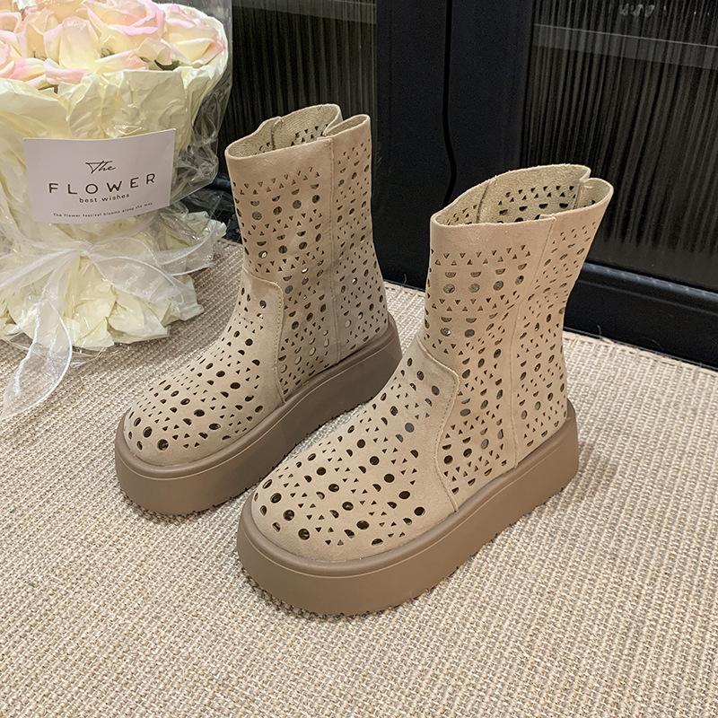 New Spring Summer Fashionable Versatile Women's Boots Casual Comfortable Thick Soled Shoes  Hollowed Out Midsole Boots
