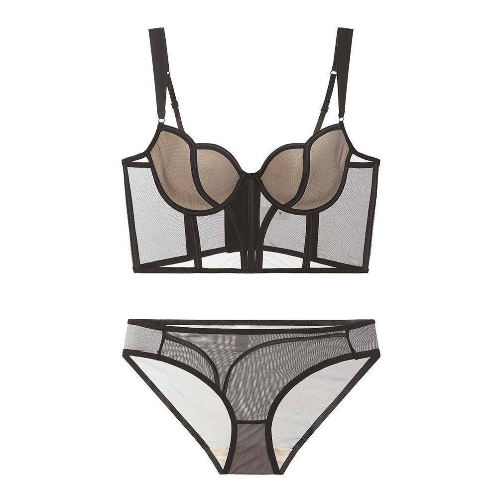 Women's Push-Up Fishbone Corset Mesh Vest & Waist Cincher Bra Set with Chest Pads