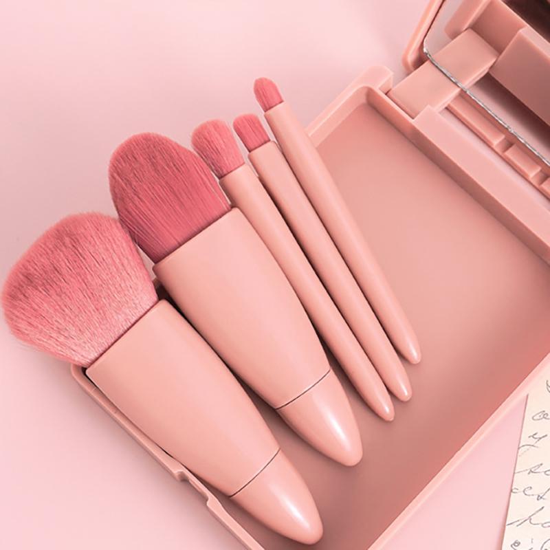 5 Stück Reiseformat Make-up Pinsel Set Mini Make-up Pinsel, Kleines Komplettes Funktions Kosmetikpinsel Set Mit Etui Und Spiegel Perfe