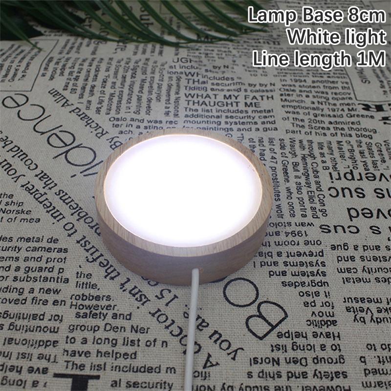Round Wooden Led Night Light Base Display Stand For Crystals Glass Ball Decor
