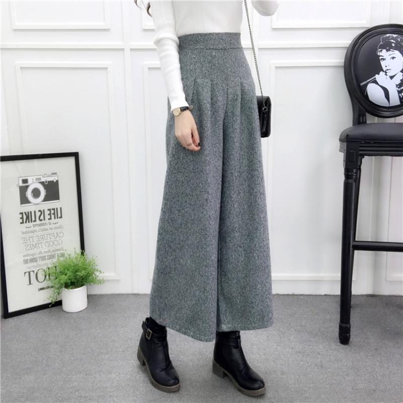 Woolen Wide Leg Pants For Women Autumn Winter New Style Fashion High Waist Loose Korean Style Slim Straight Cropped Pants