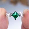 Princess Cut Square Green Zircon Rings for Women Silver Color Promise Engagement Rings Romantic Wedding Party Jewelry Gift