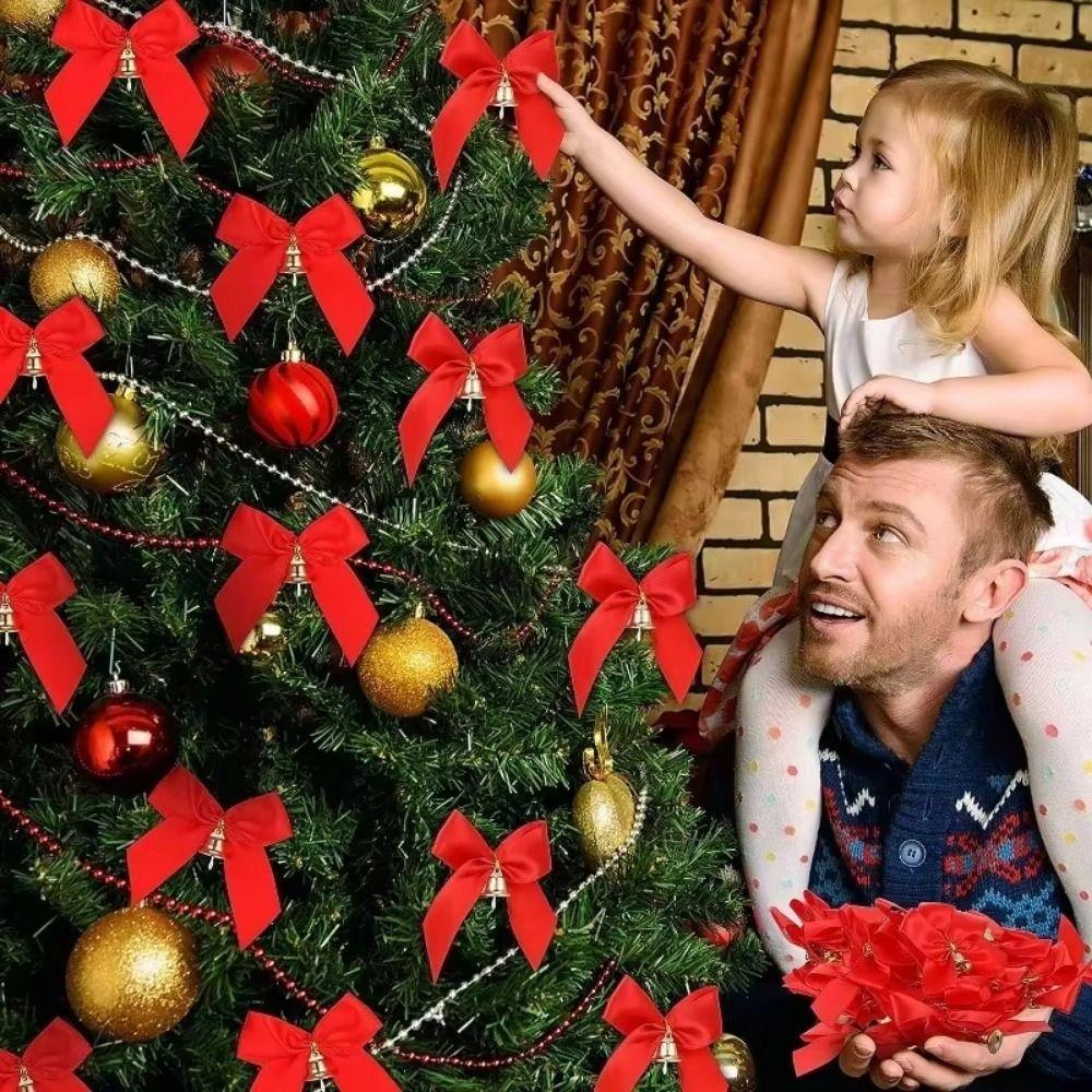 48Pcs Fluffy Christmas Bowknot Ornaments DIY Craft Christmas Tree Bow Decoration  Xmas Tree Decor
