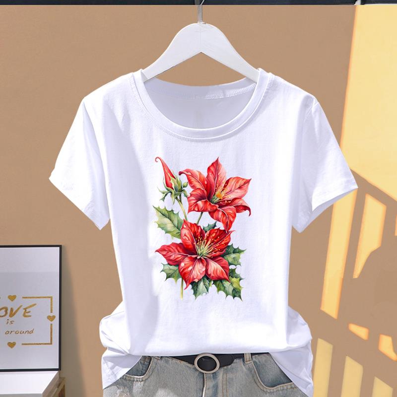 (Asian Size) Graphic Female Top Women's Clothing T O-neck Tee love heart trend Fashion Print Casual Short Sleeve T-shirts
