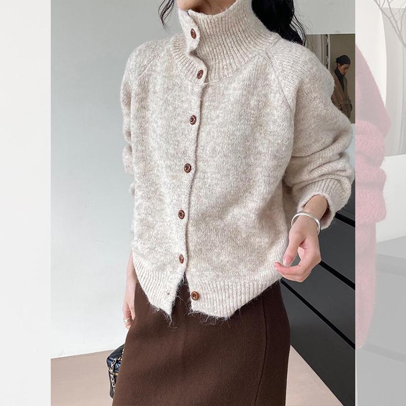 Vintage Röd Halvhög Hals Tröja Kofta för Kvinnor - Mjuk Stickad Höst/Vår Topp