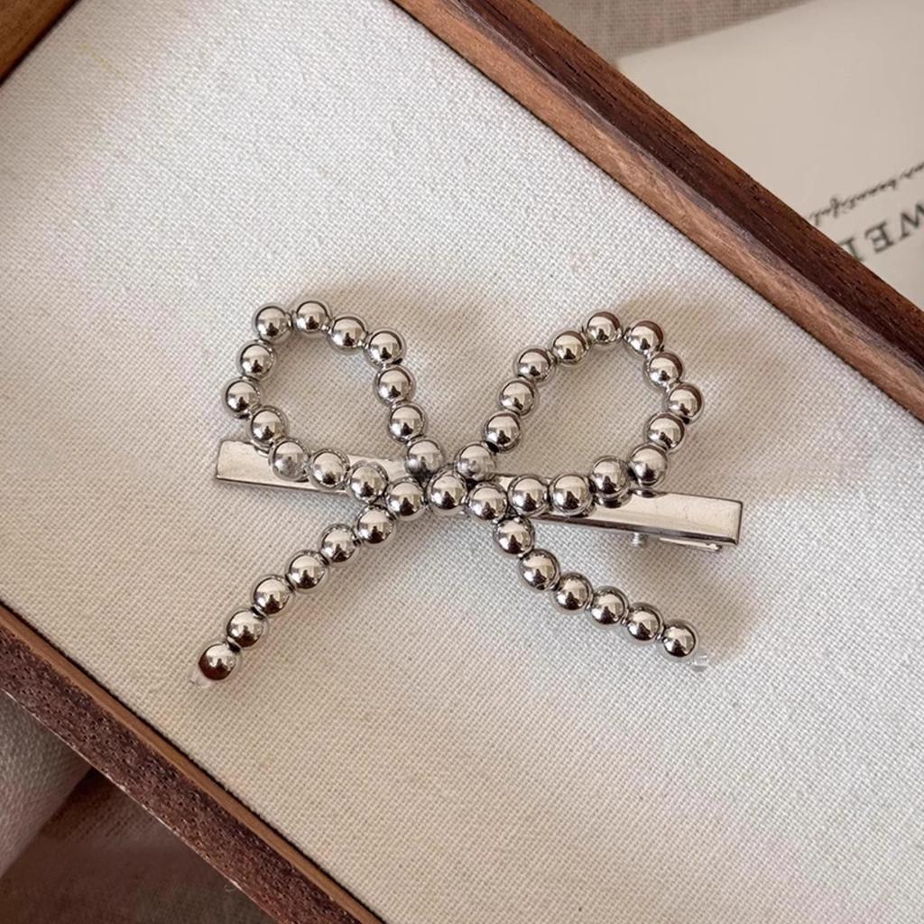 Bow Pearl Hairpin Women'S High-End Side Ear Clip Forehead Bangs Broken Hair Side Clip Hair Accessories