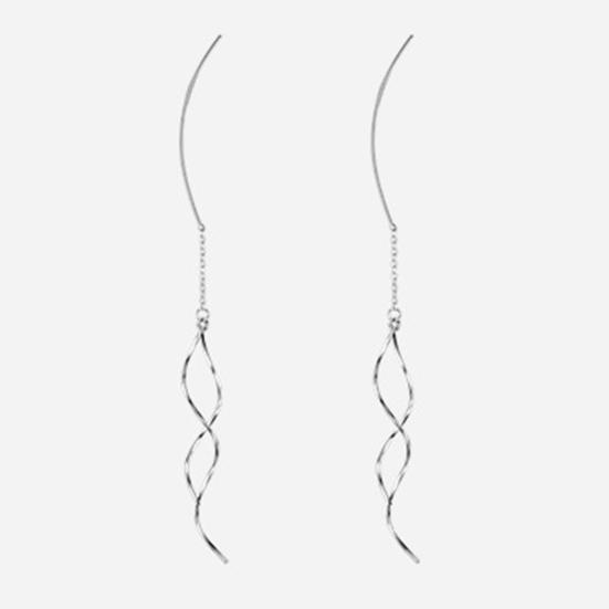 Yousheng 1 Pair Dangle Earrings Curved Long Threader Tassel Bright Luster All-match Decorative Geometric Ladies Twisted Linear Drop Earrings Jewelry