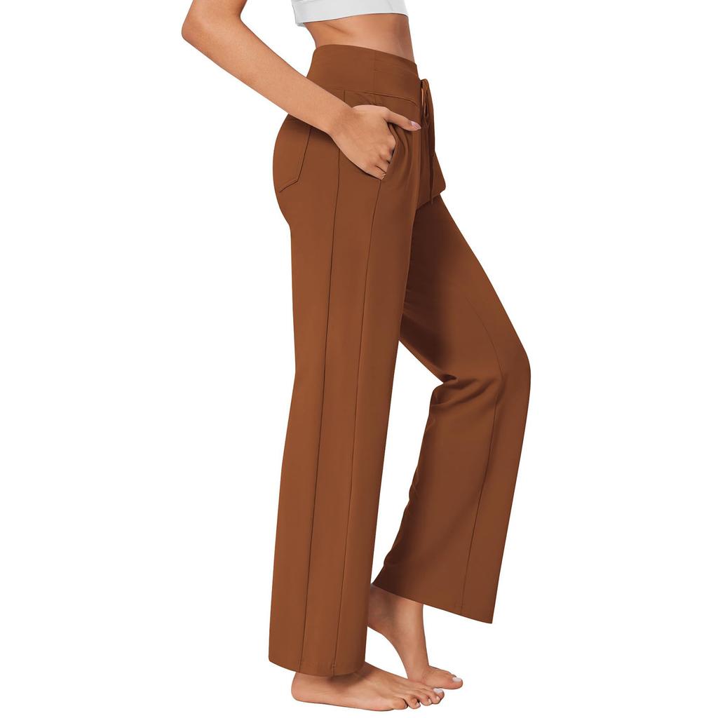 Women's Fashion Casual Solid Color High Waist Drawstring Yoga Sport With Pockets Casual Pants