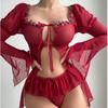 Sexy Lingerie Sexy Mesh See-through Long Sleeve Split Lace Sexy Suit