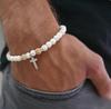 Men's Cross Pendant Bracelet for Men and Women Elastic Yoga Christian Bracelet Men's Beaded Bracelet