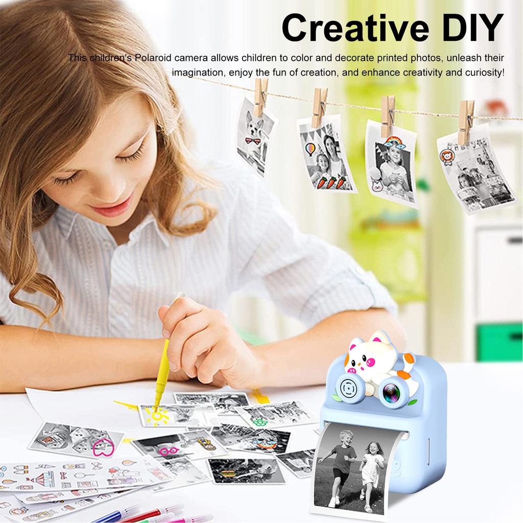 Kids Instant Print Camera for Kids Digital Print Camera 1080P HD Video Camera with 2 Rolls Print Paper for 14+ Year Olds Toddler