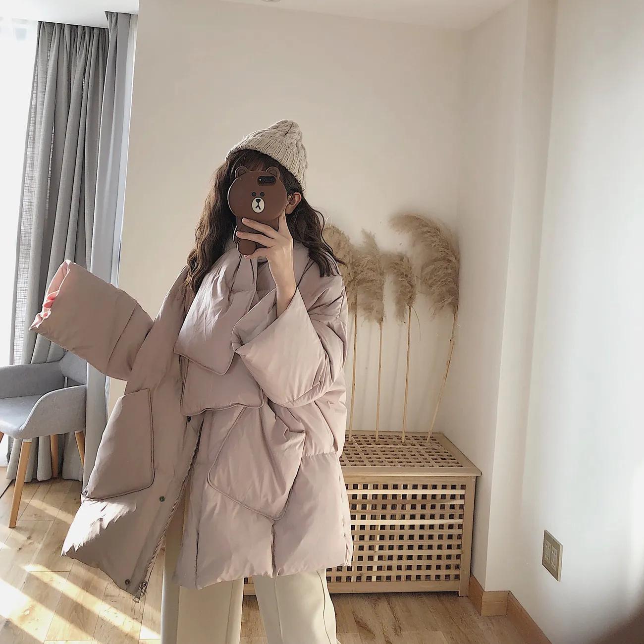 

Женское белое утиное пуховое пальто Зимняя мода Женский шарф Куртки большого размера с круглым вырезом Свободные утолщенные парки Теплая верхняя одежда M розовый