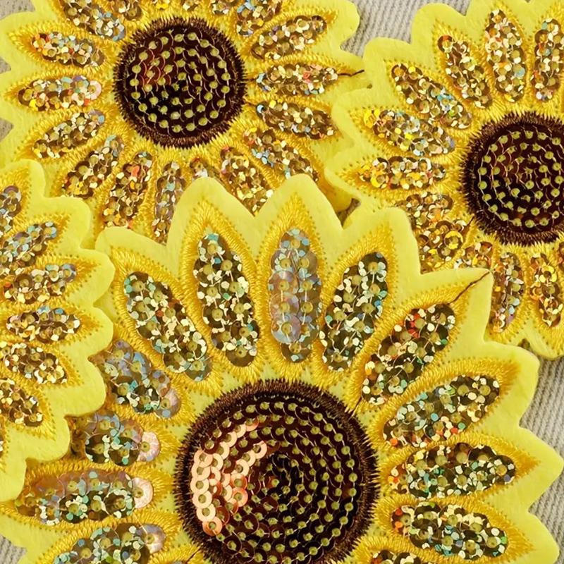 10 Piece Sunflower Embroidery Sequin Patch Repair Clothes Badges Clothing Decoration Accessories