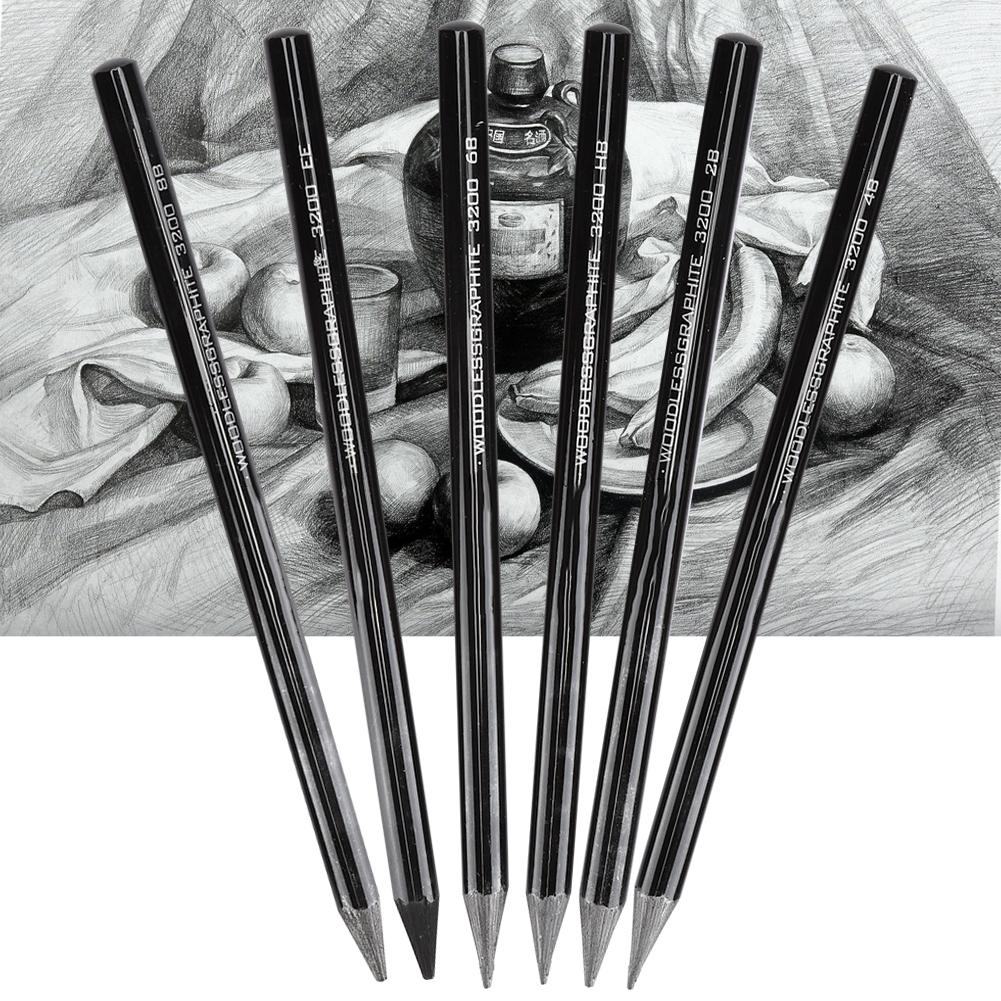 6 Stück Kohle Skizzenstift Professioneller Holzmalstift Schreibwaren Kunstbedarf 2B 4B 6B 8B EE HB