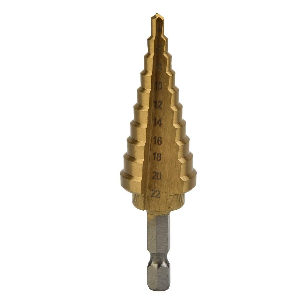 Precision Coated Step Cone Drill Bit 4 22mm Metal and Wood Cutting