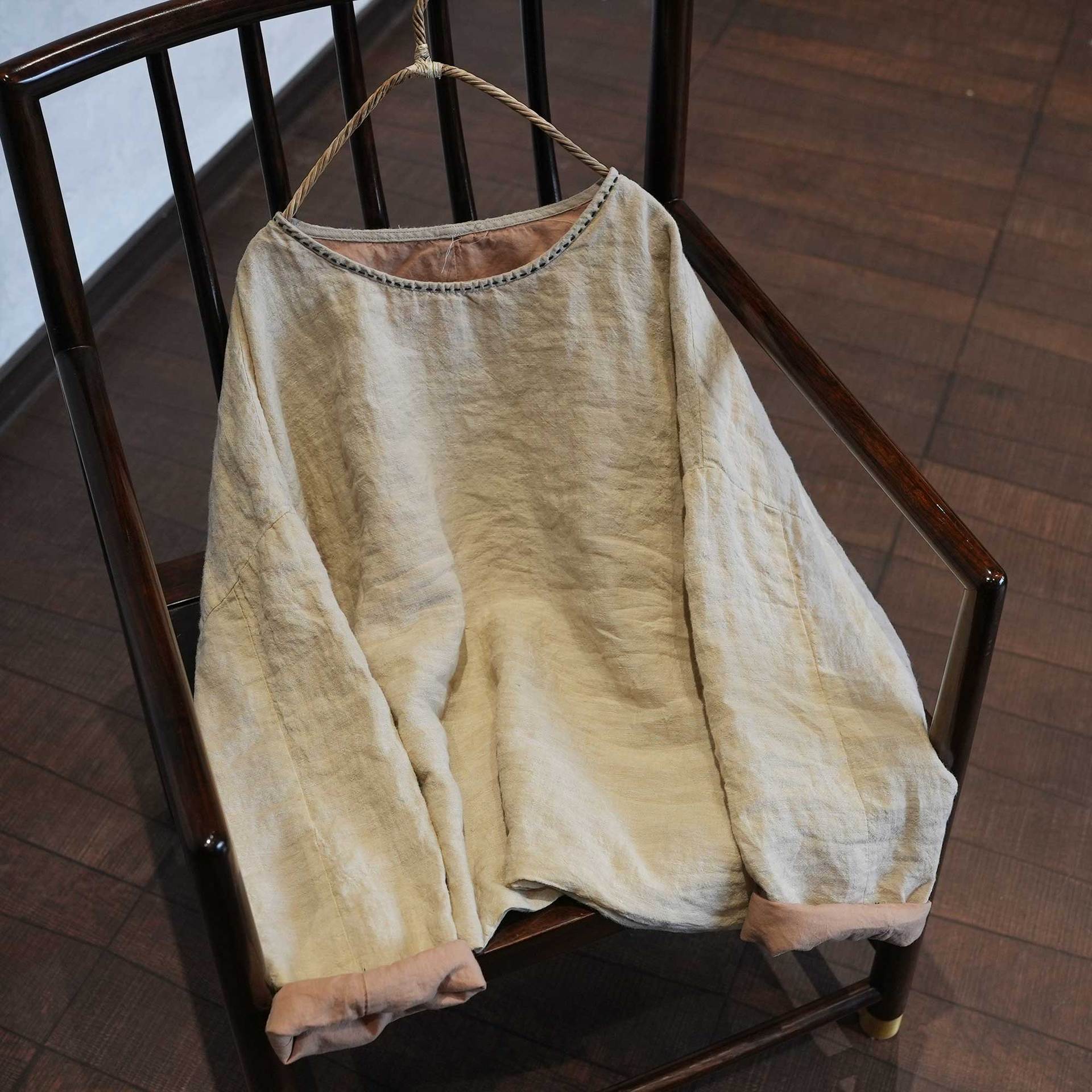 

Johnature Women Vintage T-Shirts Spring Chinese Style O-Neck Long Sleeve Linen High Quality Female T-Shirts One Size бежевий