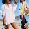 Vacation Beach Shirt, Sun Protection Shirt, Ruffled Loose Cover Shirt