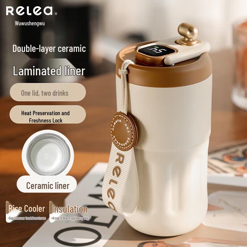 RELEA Digital Display Ceramic Lined Thermos Cup