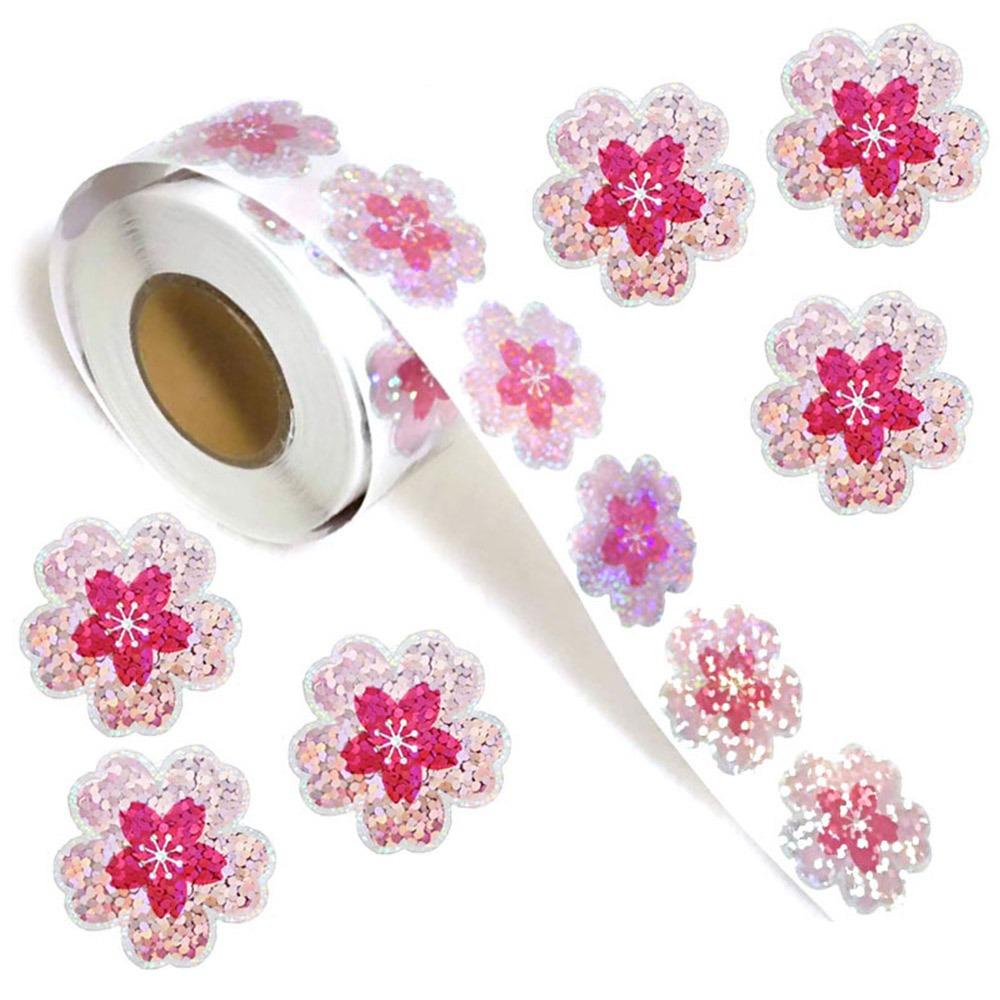 

500pcs Pink Flower Holographic Flower Stickers Self-adhesive Waterproof Sealing Sticker Ornament Gift Box Seals Scrapbooking 1600*900*700MM