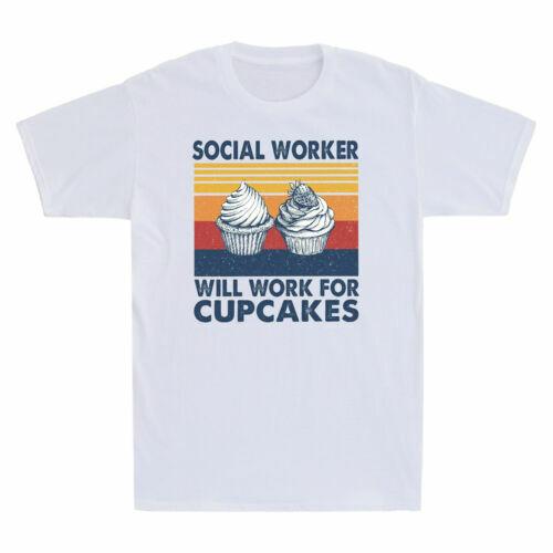 Social Worker Will Work For Cupcakes Funny Graphic Vintage Men Cotton T-shirt L