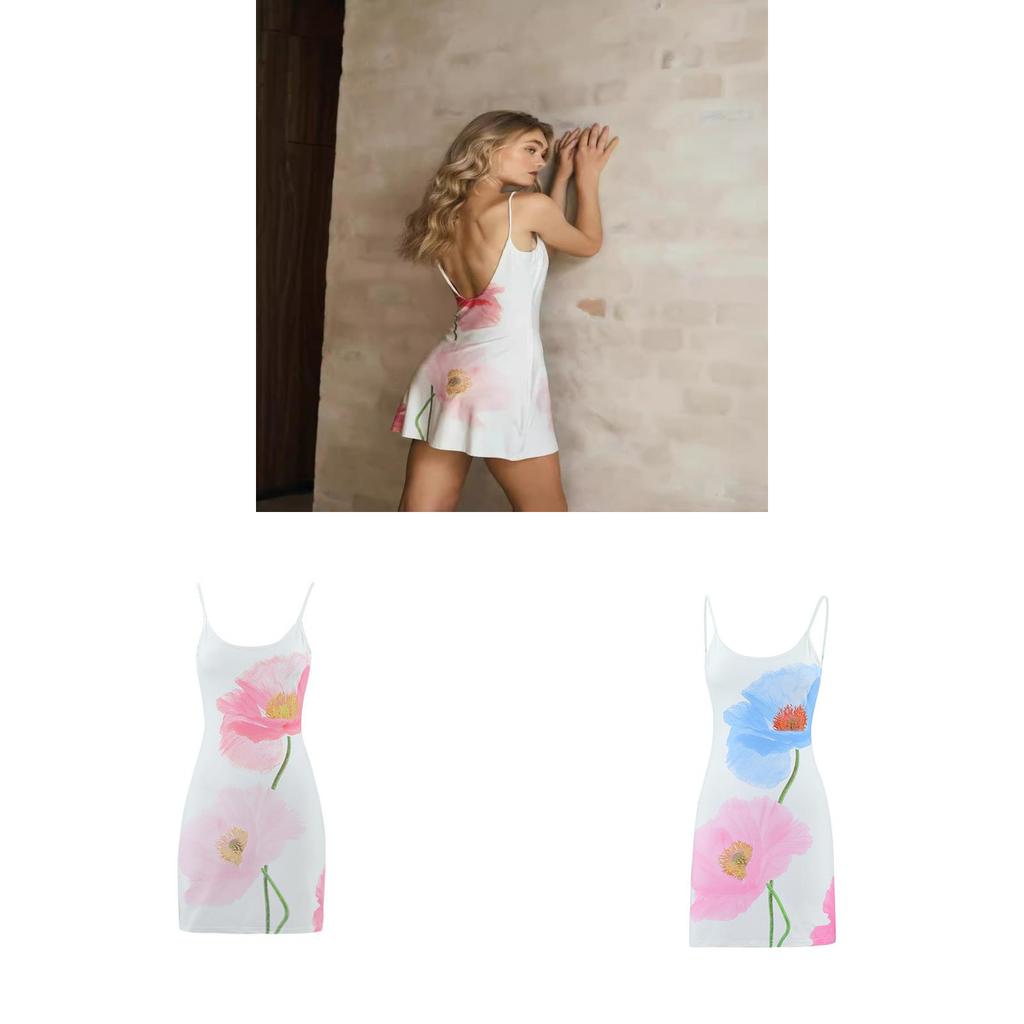 Summer Floral Print Aline Dress With U Neck And Backless Design For Youth Casual Wear