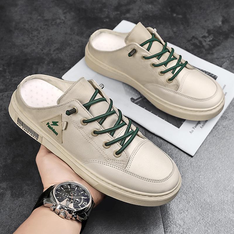 Fashion Mesh Half Slippers Fashion Men Canvas Shoes Men Trend Sandals Slippers Baotou Half Slippers Hollowed Out Breathable Men's Shoes