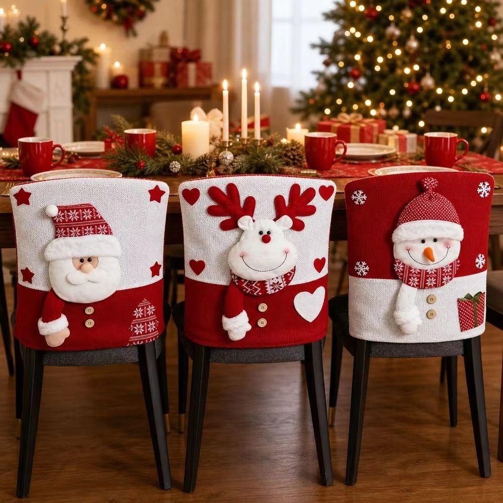 Cartoon Christmas Chair Covers Snowman Plush Stool Covers  Holiday Party