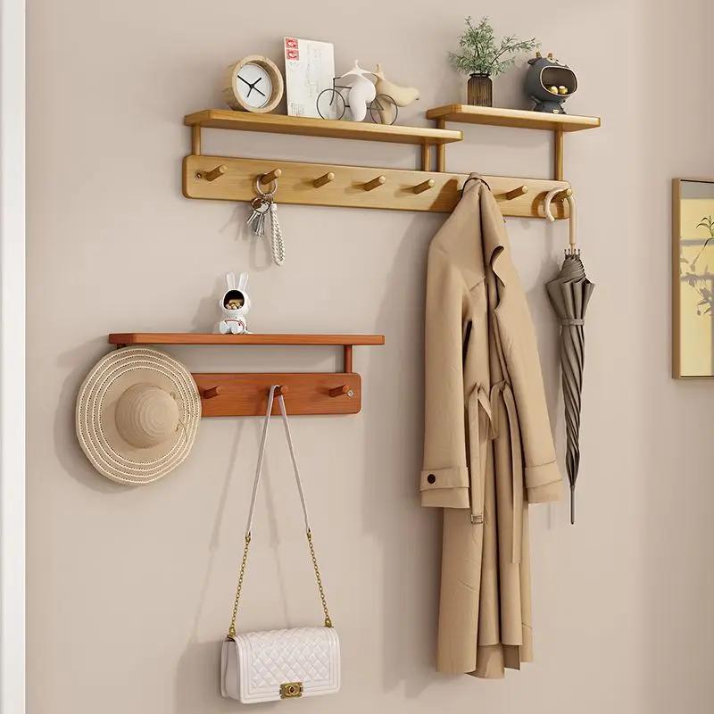 Double-layer Bamboo Wooden Coat Racks Bedroom Clothes Creative Hooks Wall Mounted Goods Sundries Shelves Closet Storage Hangers