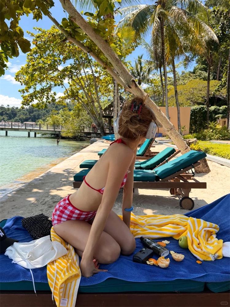 Koreanischer Stil Roter Karopunk-Bikini - Sexy High-Waist Zweiteiliger Badeanzug für den Urlaub 2026