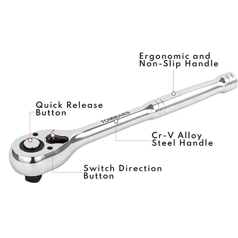 1/4 3/8 1/2 inch Drive Stubby Ratchet Set cu mâner scurt cu eliberare rapidă cap mini cheie cu clichet instrument eficient de reparare auto