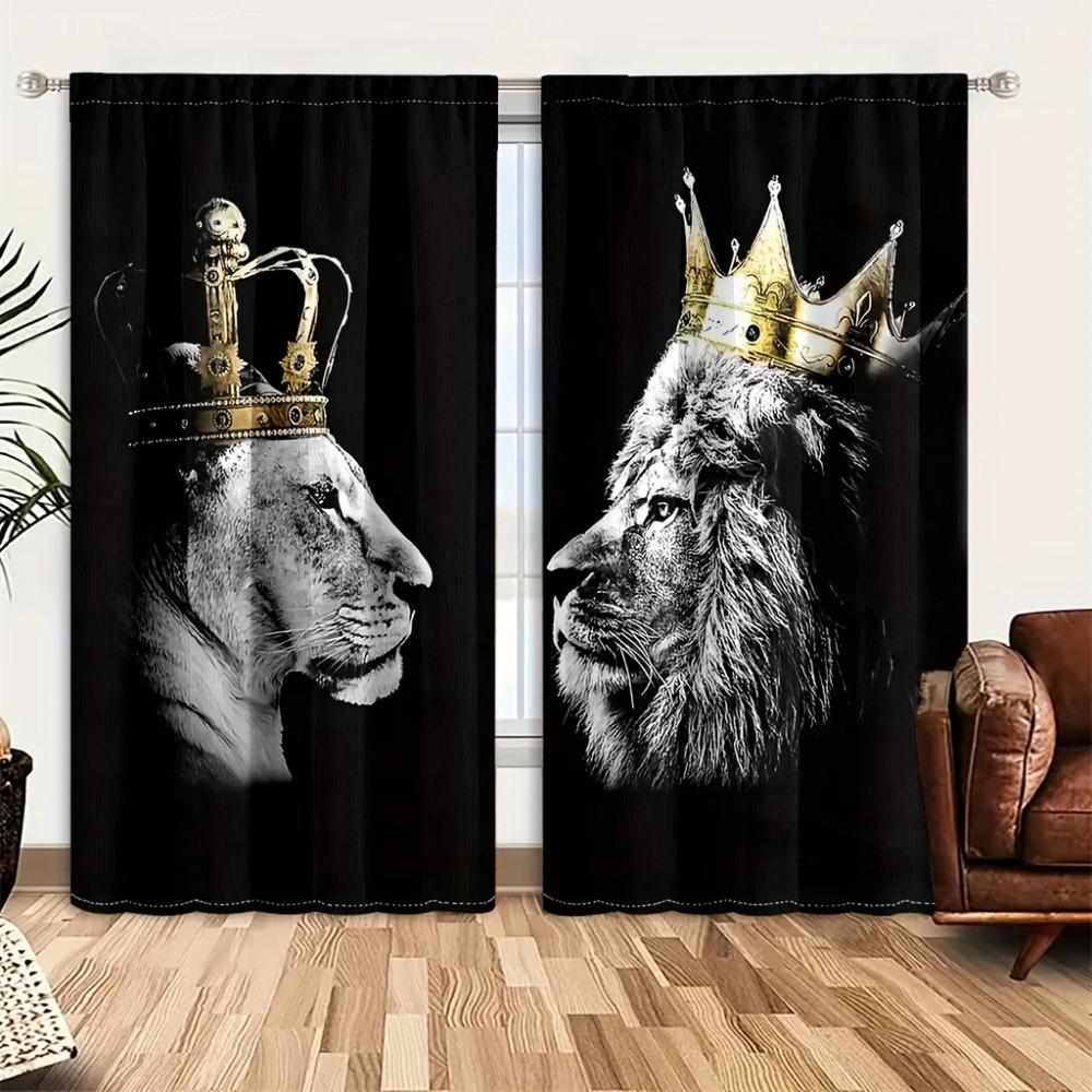 Lion Design Drapes African Wildlife Animal Window Panel Curtains Grassland King Of Jungle Tree Window Curtains For Bedroom Living Room