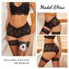 FINETOO 3Pcs Women's Sexy Lace Floral Perspective Boyshorts Solid Color Hollow Out Boxer Panties Female Breathable Transparent Lingerie
