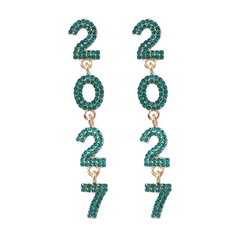 Zircon 2027 Digital Earrings Shiny Christmas Stud Earrings Elegant Happy New Year Earrings Daily