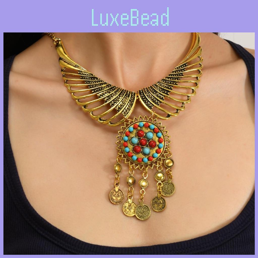 Vintage Inspired Ethnic Coin And Tassel Necklace With Wing Design For Daily