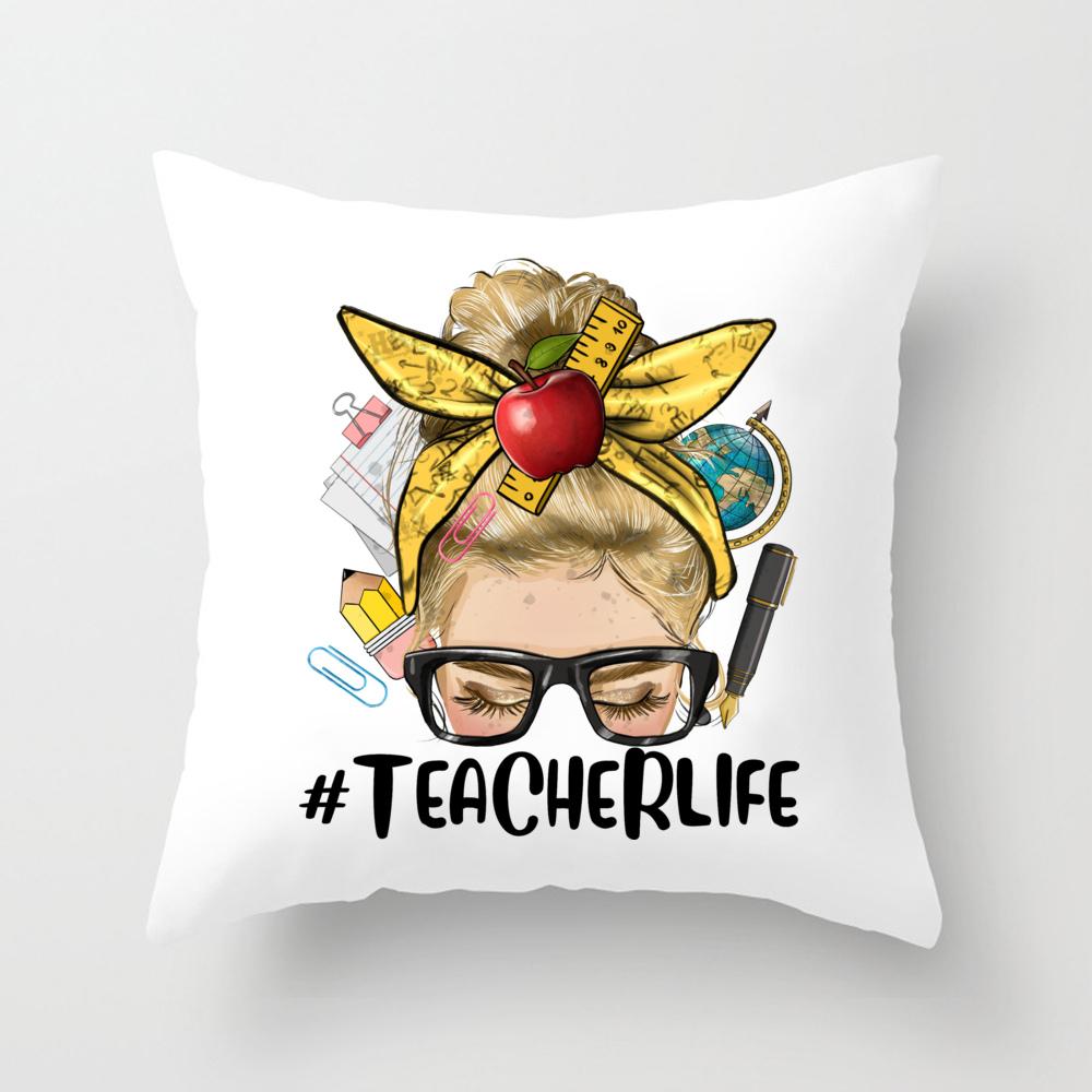 Teacher Life&Teacher Love Inspire Square Pillow Case Teacher's Day Gift Pillow Case Cushion Cover Bedroom Party Decoration