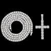 Hip Hop Cross Pendant Layered Necklace, 4mm Rhinestone Tennis Chain Set for Men Women