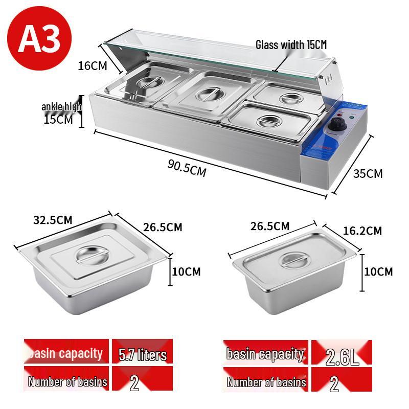 Stainless Steel Insulated Electric Bain Marie with Glass Cover and Temperature Control for Food Display and Warming