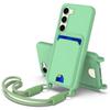 For Samsung Galaxy S23+ Liquid Silicone Case Phone Back Cover with Card Holder and Short Strap