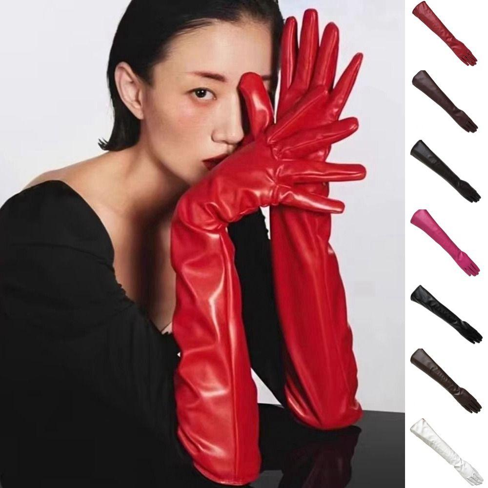 Long Gloves Full Finger Mittens Fashion Pu Leather Gloves Women