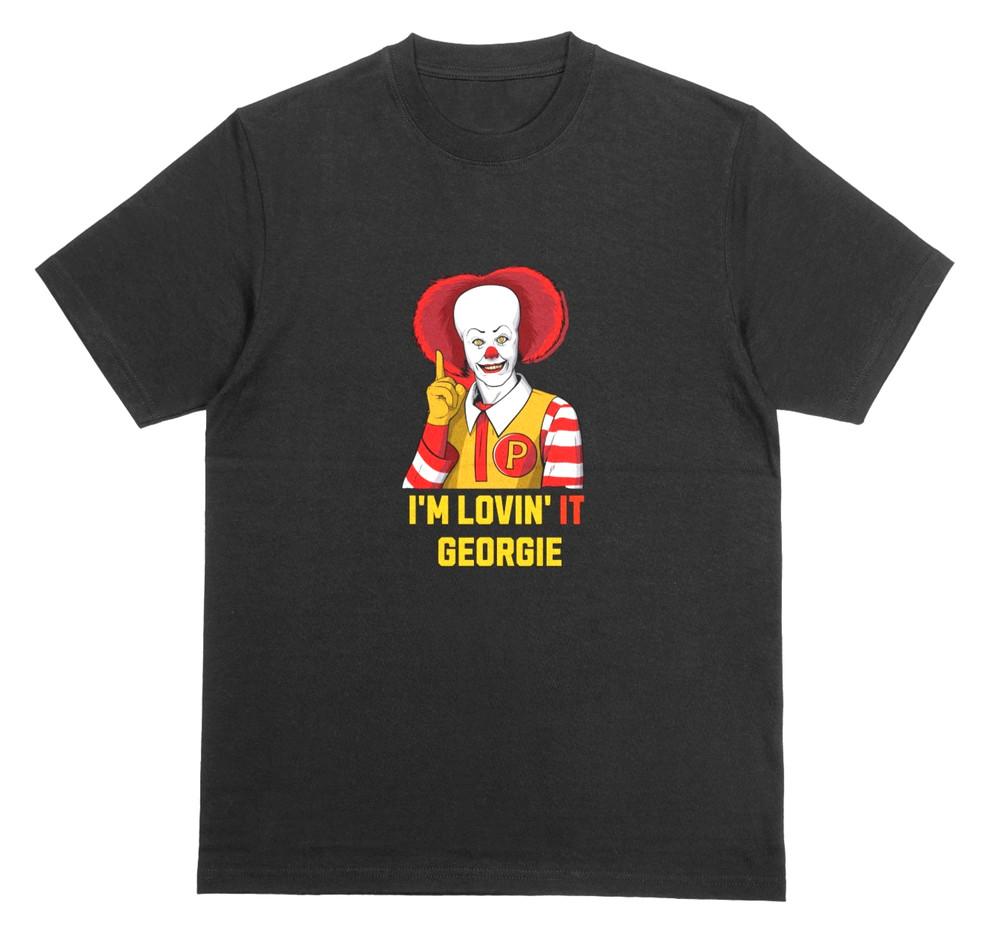 

PENNYWISE IM LOVIN IT GEORGIE Tshirt Halloween Stephen King IT Fast Food Tee 254 L