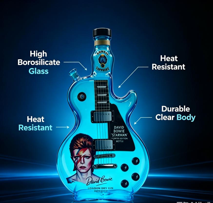 Electric Guitar Shaped Liquor Decanter 375ml High Borosilicate Glass Rock Print Wine Bottle Whiskey Gin Container Bar Display