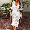 Elegant Lace Bohemian Dress Women White Casual Sexy Summer Long Beach Skirt Vestidos