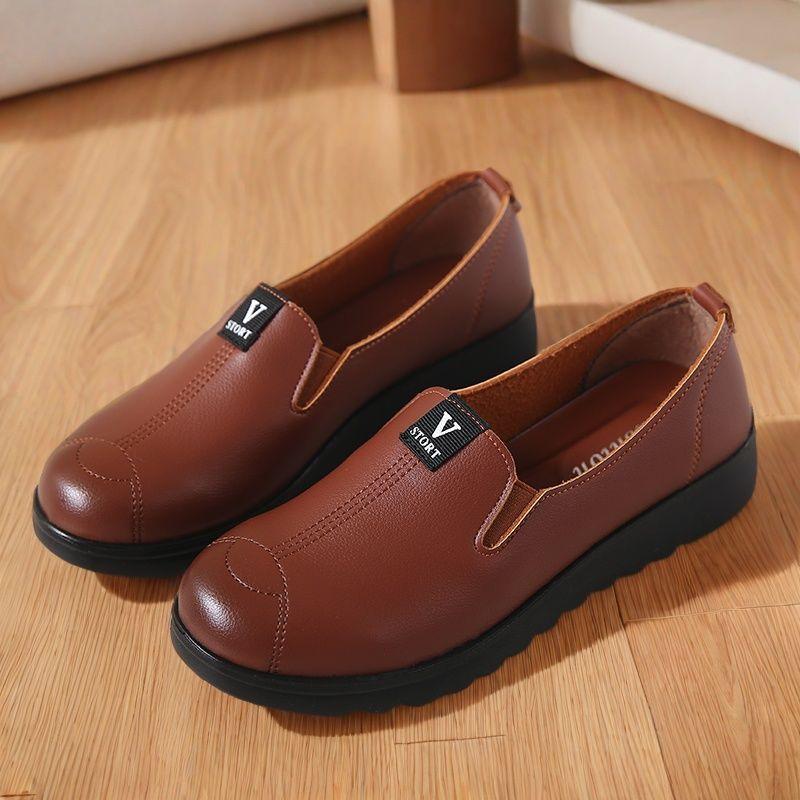 

Женская обувь среднего и пожилого возраста, весенняя, новая, кожаная, повседневная, уличная обувь, одинарные туфли, низкая, мягкая подошва, одна педаль, удобная, для мам 35