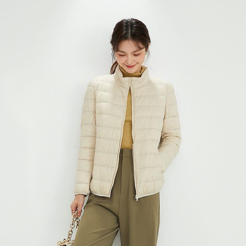 Korean Style Women's Lightweight Down Jacket - 90% White Duck Down, Autumn/Winter 2024, Warm Stand Collar, Long Sleeve Outerwear